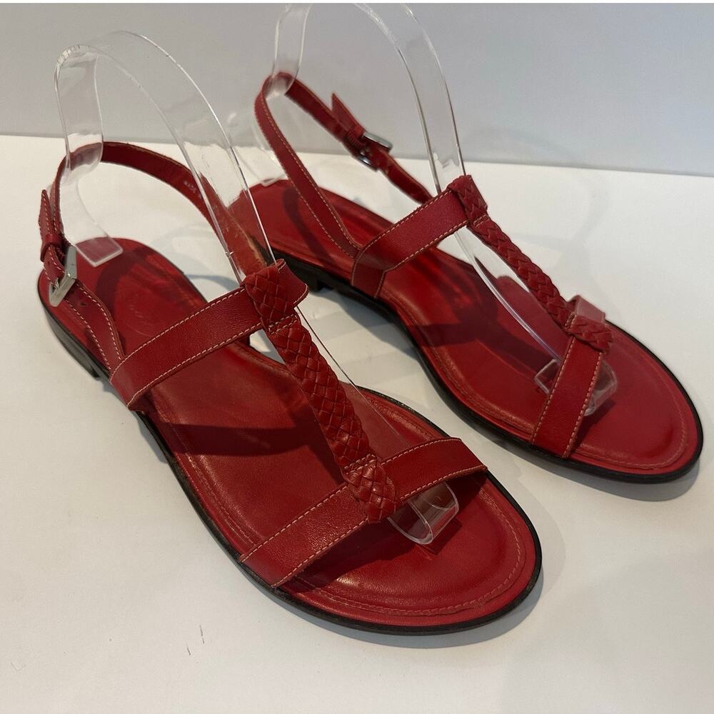 Talbots Leather T-Strap Flat Sandals Women’s 8.5B Red Classic Comfort Sandals
